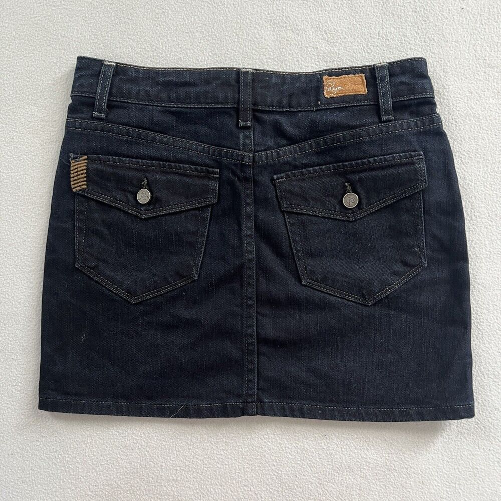 Paige Women Blue Jean Denim Straight Dark Wash Whiskered Stretch Mini Skirt 24